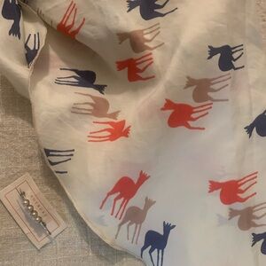 22”Deer Scarf 1970’s w/ choice of brooch/pin